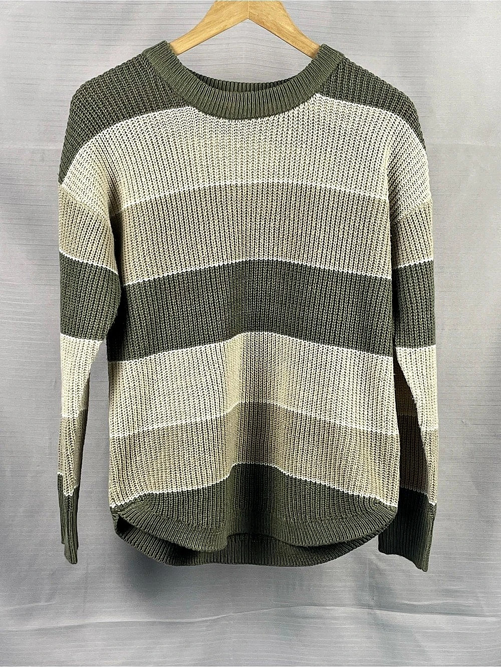 George Striped Crewneck Sweater Green & Cream Medium